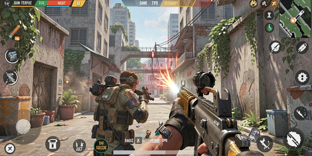 Tangkapan layar utama menunjukkan aksi seru gameplay TPS.