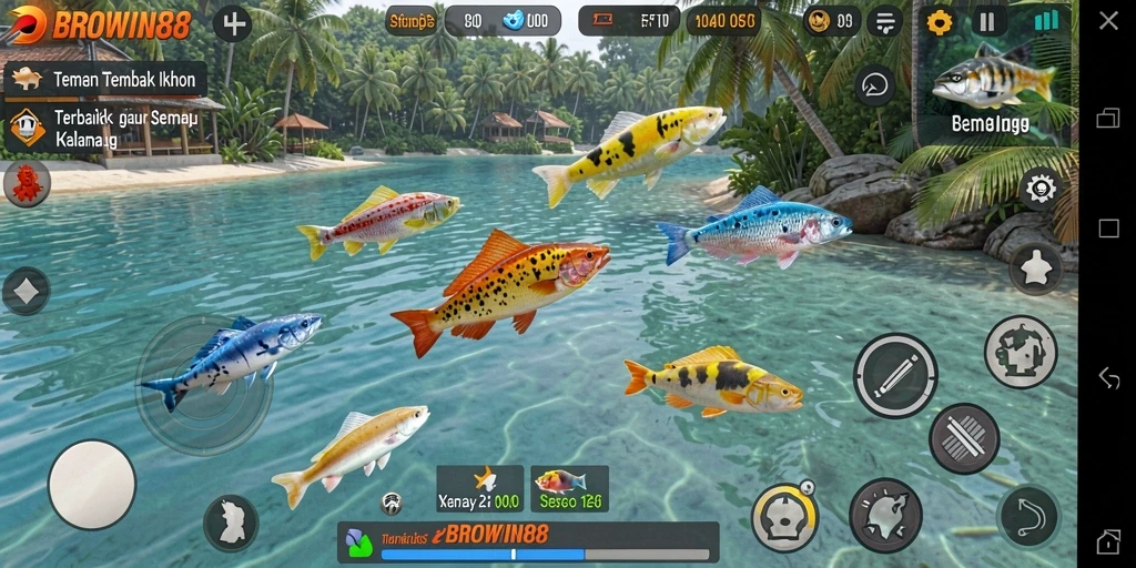 Gameplay BROWIN88 menampilkan serunya menembak ikan dengan teman.