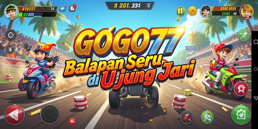 Gameplay GOGO77 menunjukkan kecepatan balapan yang mendebarkan.