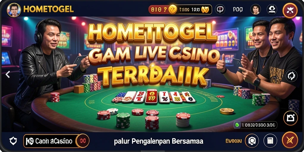 Screenshot gameplay utama HOMETOGEL menampilkan dealer langsung di kasino.