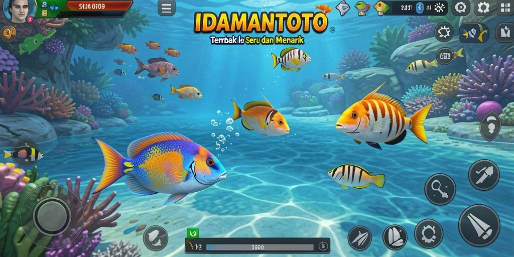 Screenshot gameplay IDAMANTOTO menampilkan aksi menembak ikan yang seru.