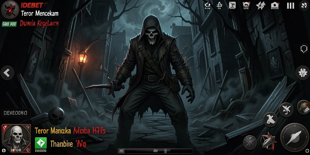 Tampilan gameplay IDEBET yang penuh kegelapan dan ketegangan.