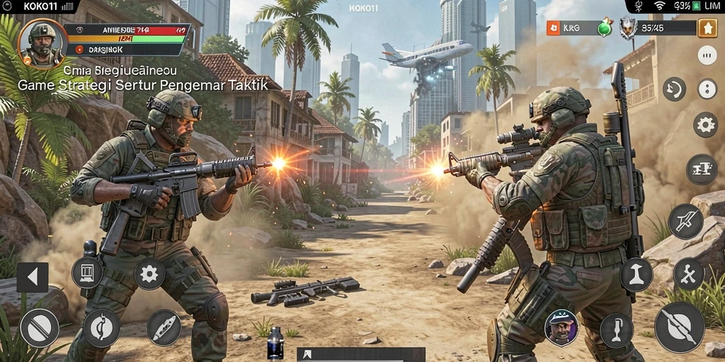 Screenshot gameplay KOKO11 menampilkan pertempuran strategis yang seru.