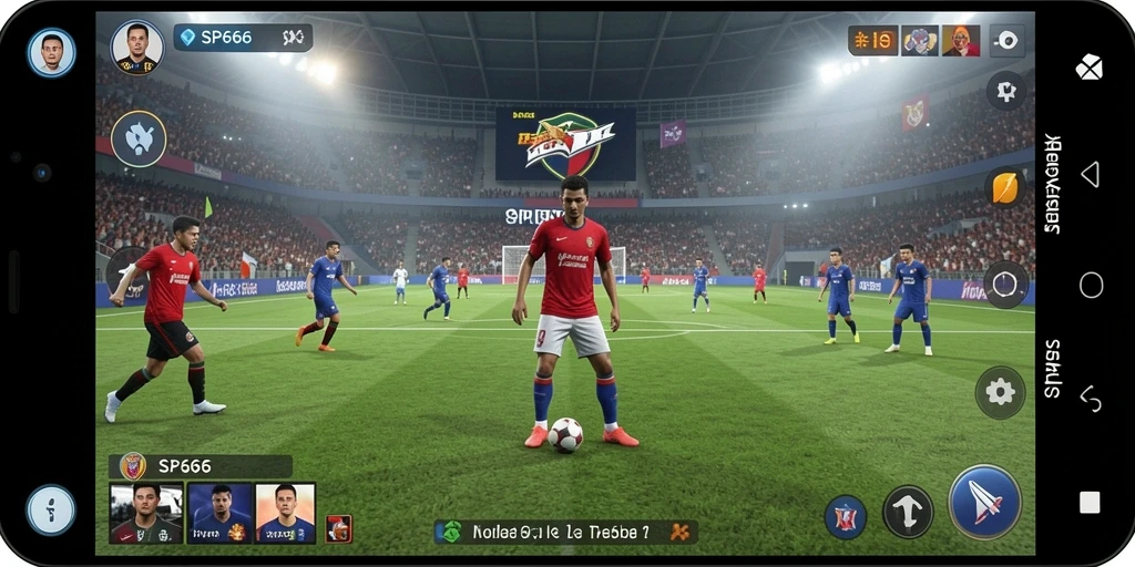 Tampilan gameplay <strong>SP666</strong> menampilkan aksi seru di lapangan sepak bola.