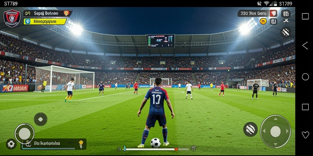 Tampilan gameplay yang mendebarkan dalam pertandingan sepak bola.