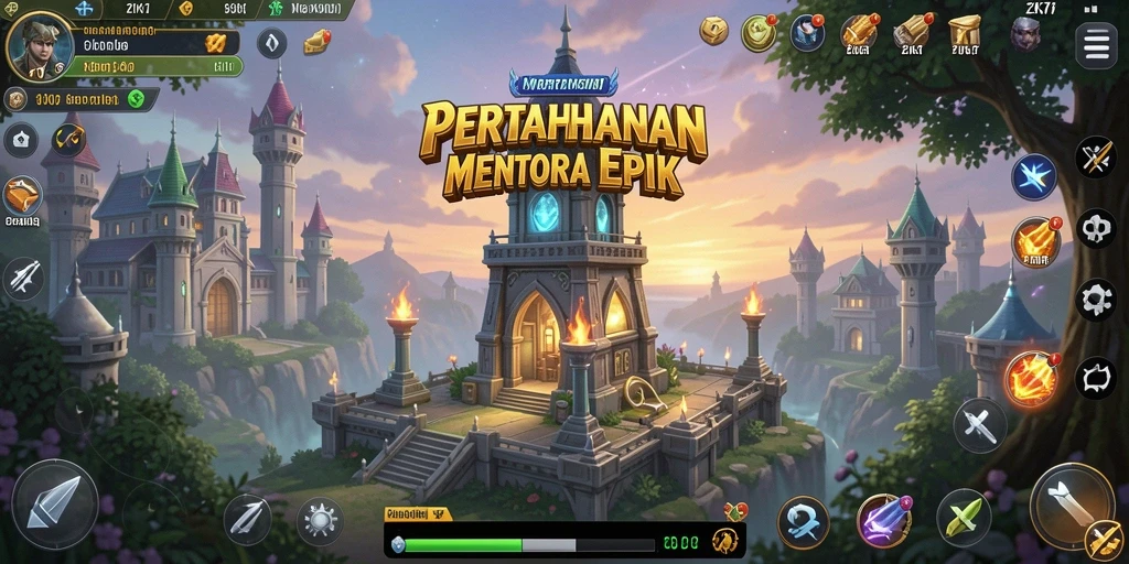 Screenshot gameplay ZK7 menampilkan pertempuran Tower Defense yang seru.